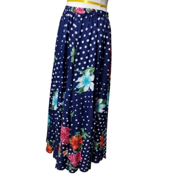 🆕️⬇️Navy Polka Dot & Floral Mix Print Maxi Skirt - Picture 4 of 8